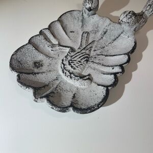 Rustic White and Black Cast Iron Bird Dish